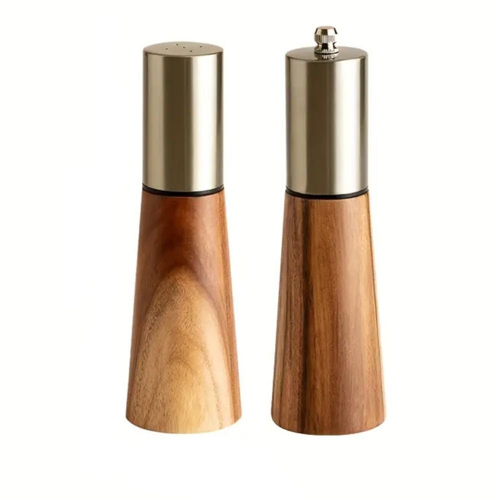 Juego de salero con molinillo de pimienta de madera y molienda ajustable