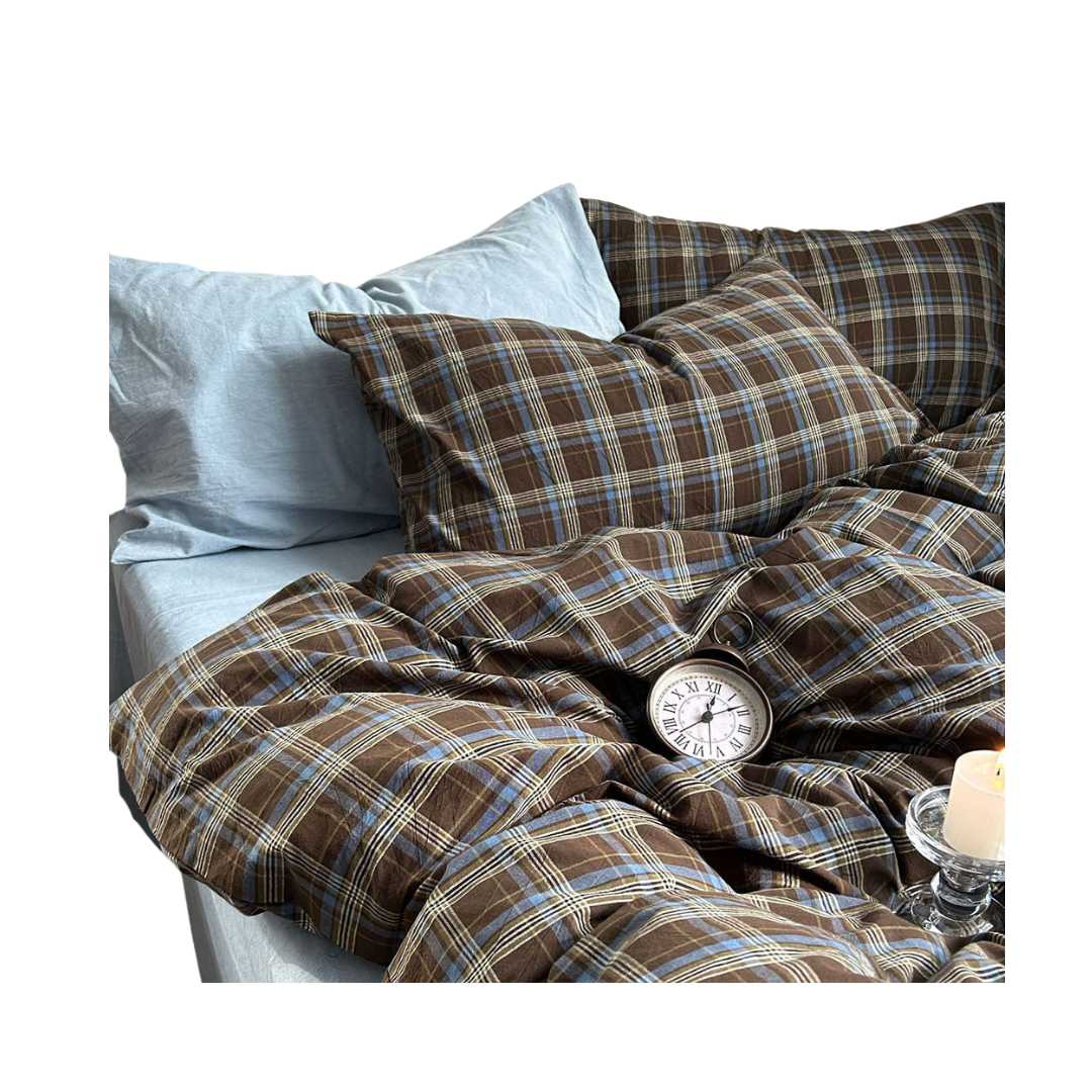 Juego de ropa de cama con funda nórdica de algodón a cuadros vintage de estilo rústico