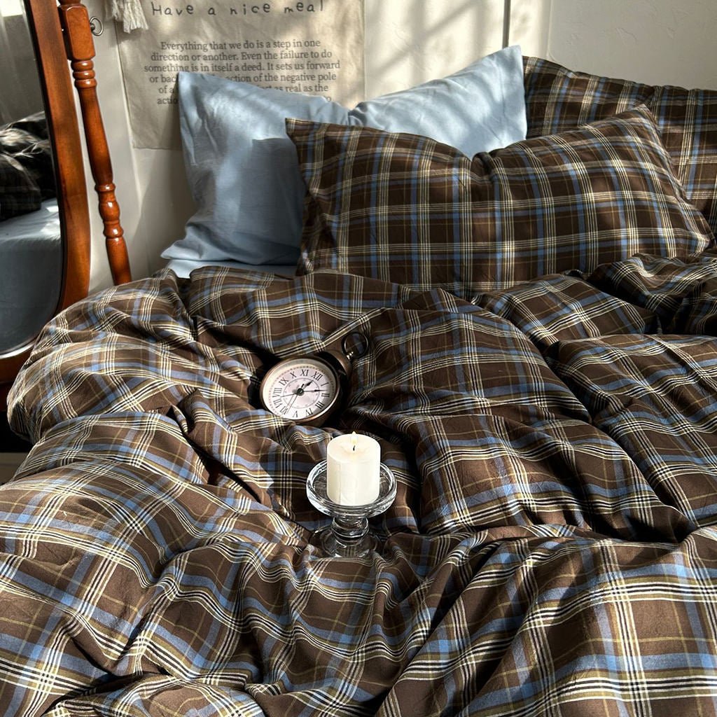Juego de ropa de cama con funda nórdica de algodón a cuadros vintage de estilo rústico