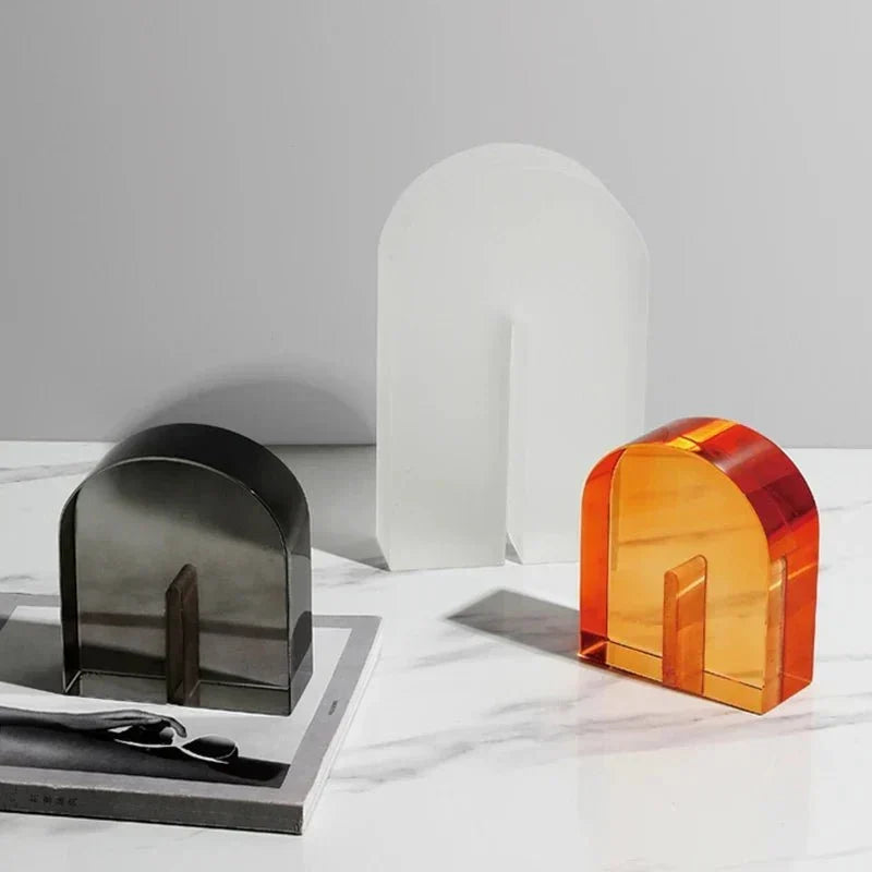 Sujetalibros geométricos de cristal pulido con forma de cubo y arco, con base antideslizante