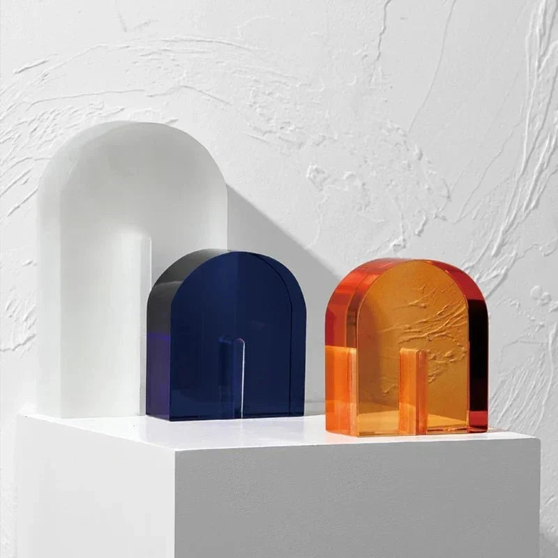 Sujetalibros geométricos de cristal pulido con forma de cubo y arco, con base antideslizante