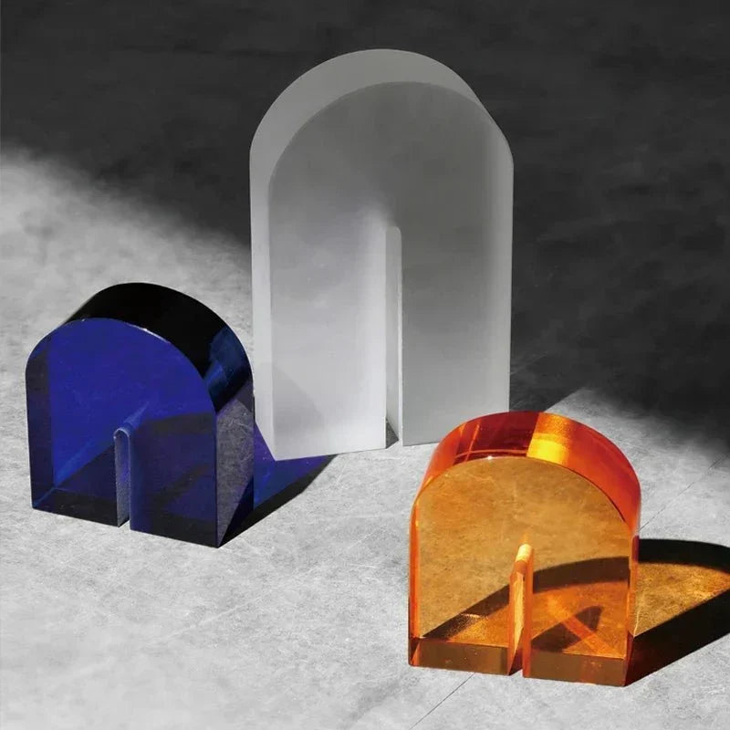 Sujetalibros geométricos de cristal pulido con forma de cubo y arco, con base antideslizante