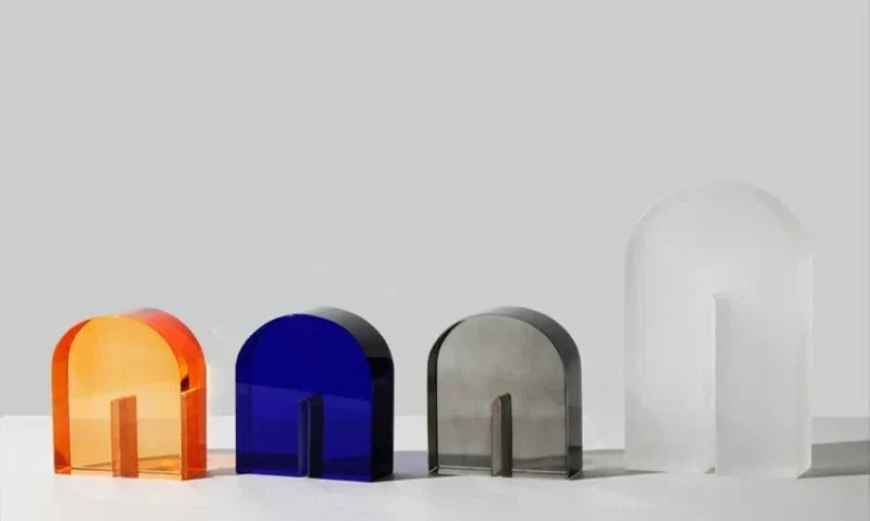 Sujetalibros geométricos de cristal pulido con forma de cubo y arco, con base antideslizante