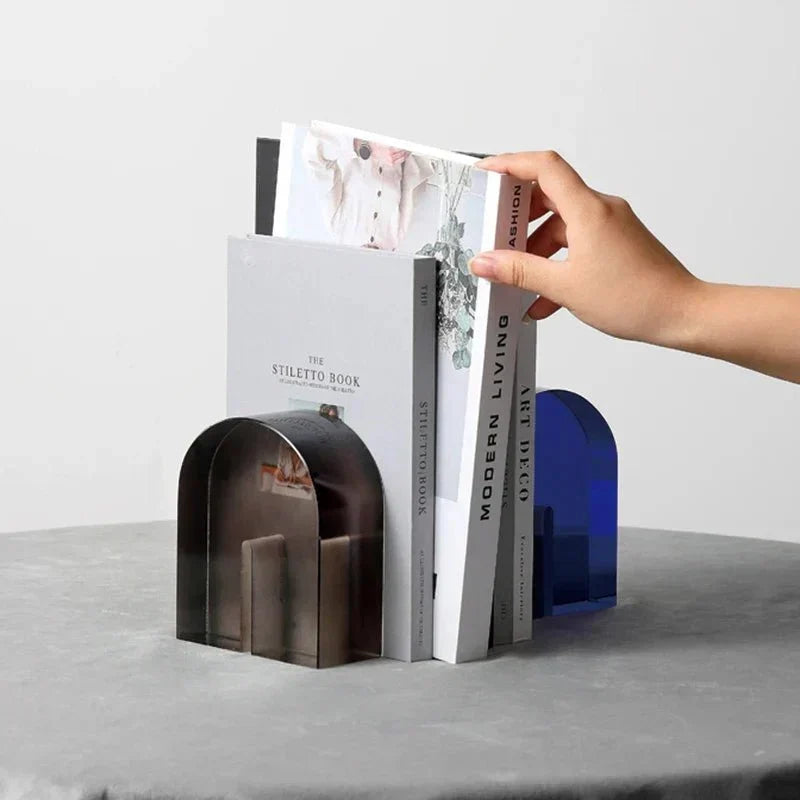 Sujetalibros geométricos de cristal pulido con forma de cubo y arco, con base antideslizante
