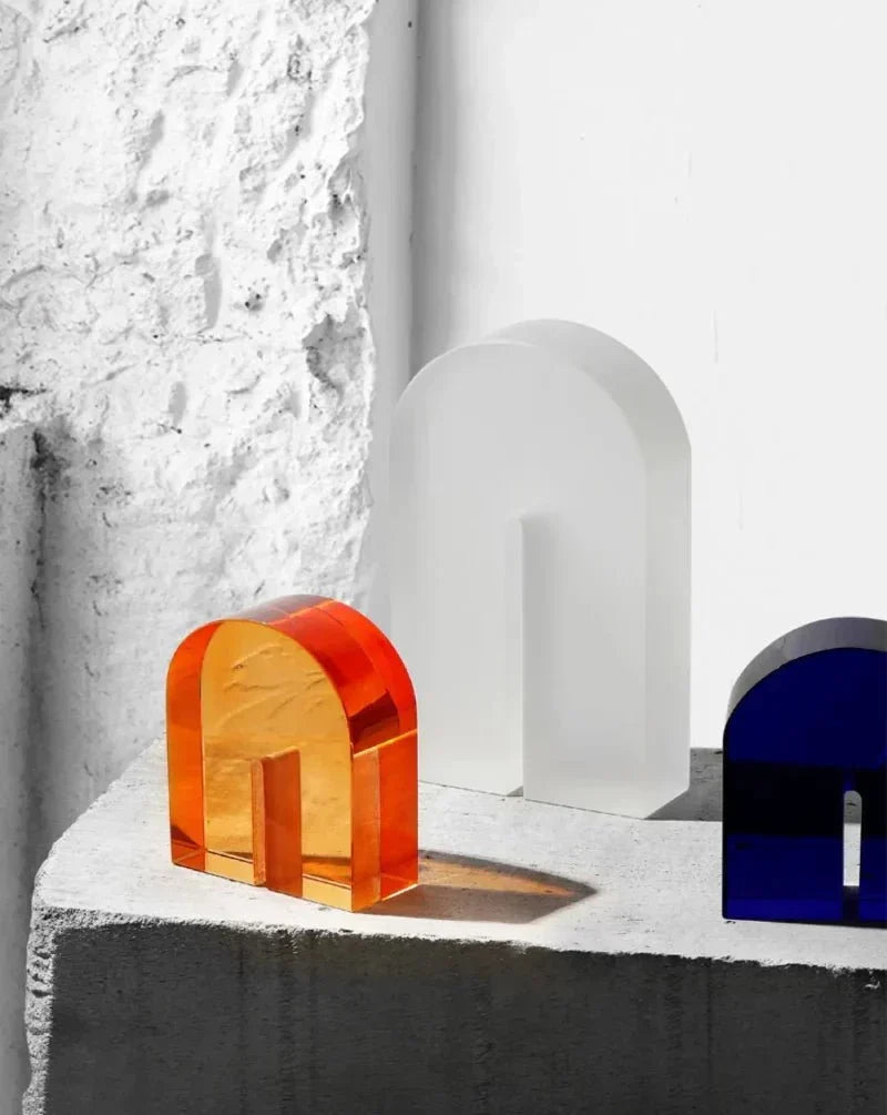 Sujetalibros geométricos de cristal pulido con forma de cubo y arco, con base antideslizante