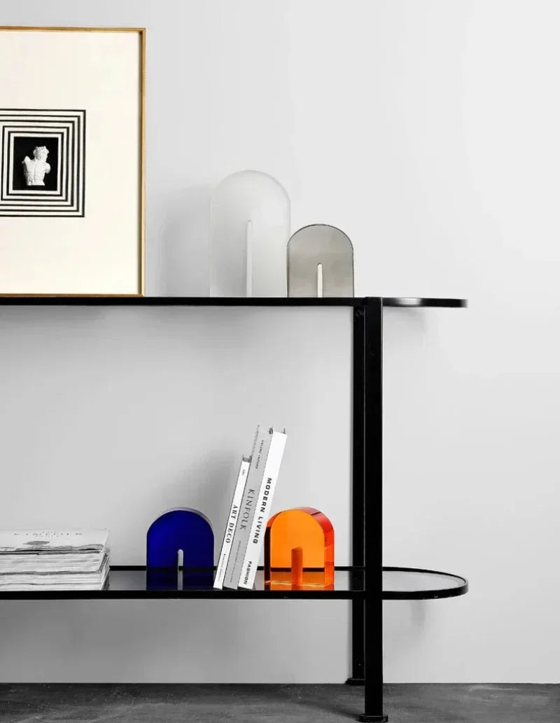 Sujetalibros geométricos de cristal pulido con forma de cubo y arco, con base antideslizante