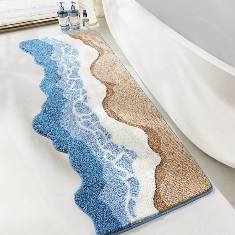 Alfombrilla de baño de microfibra absorbente antideslizante con ondas de océano