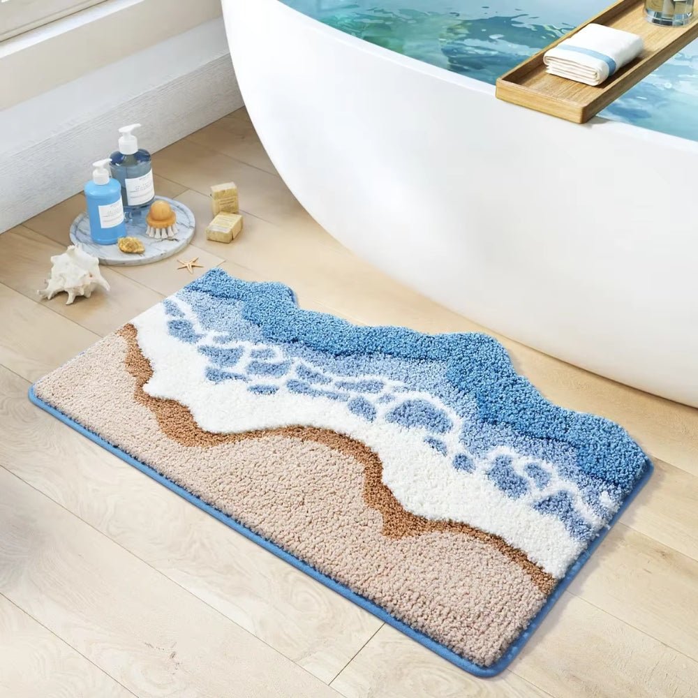 Alfombrilla de baño de microfibra absorbente antideslizante con ondas de océano
