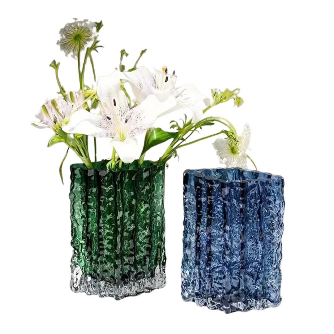 Jarrón decorativo de vidrio esmerilado con textura y efecto de hielo esculpido