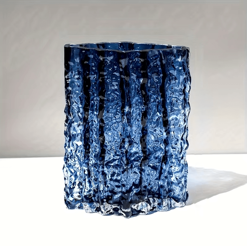 Jarrón decorativo de vidrio esmerilado con textura y efecto de hielo esculpido