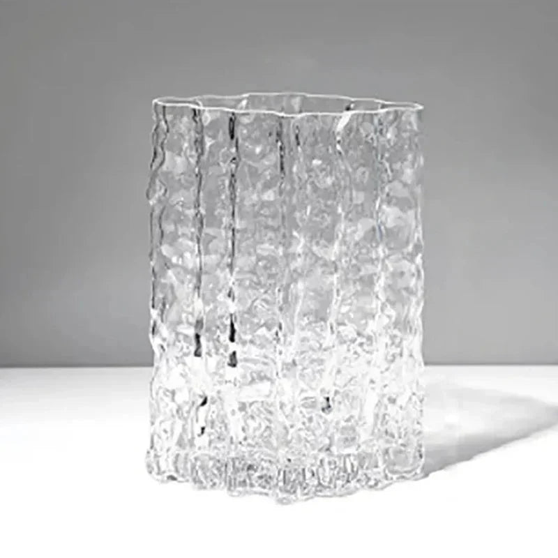 Jarrón decorativo de vidrio esmerilado con textura y efecto de hielo esculpido