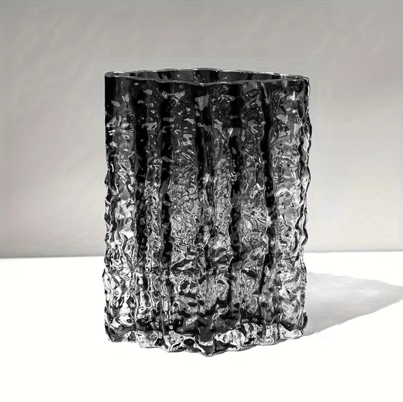 Jarrón decorativo de vidrio esmerilado con textura y efecto de hielo esculpido