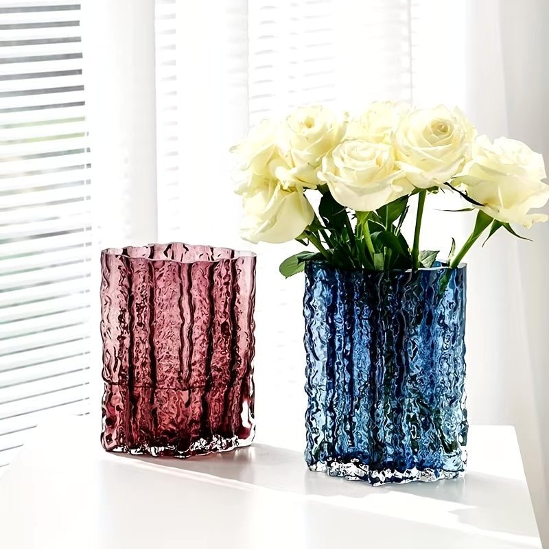 Jarrón decorativo de vidrio esmerilado con textura y efecto de hielo esculpido