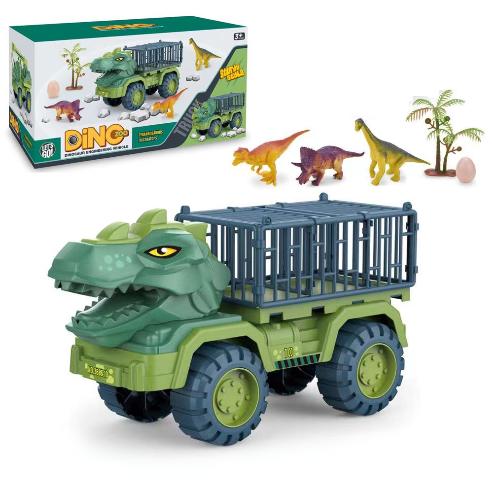 Set de juguete de camión de transporte con jaula prehistórica y figura de dinosaurio