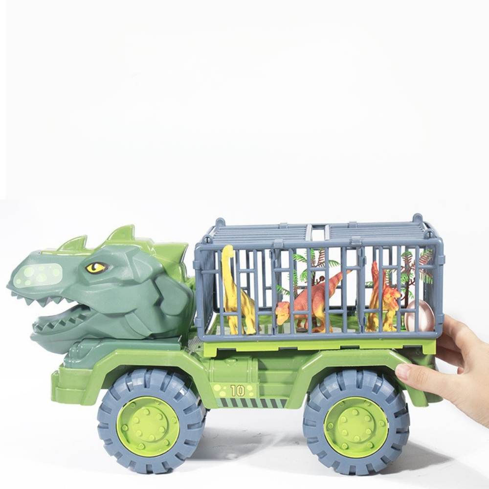 Set de juguete de camión de transporte con jaula prehistórica y figura de dinosaurio