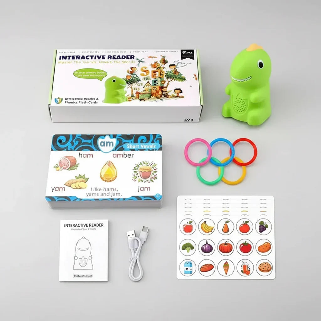 Juguete de bolígrafo de lectura interactivo con forma de animal, voz y tarjetas didácticas con imágenes