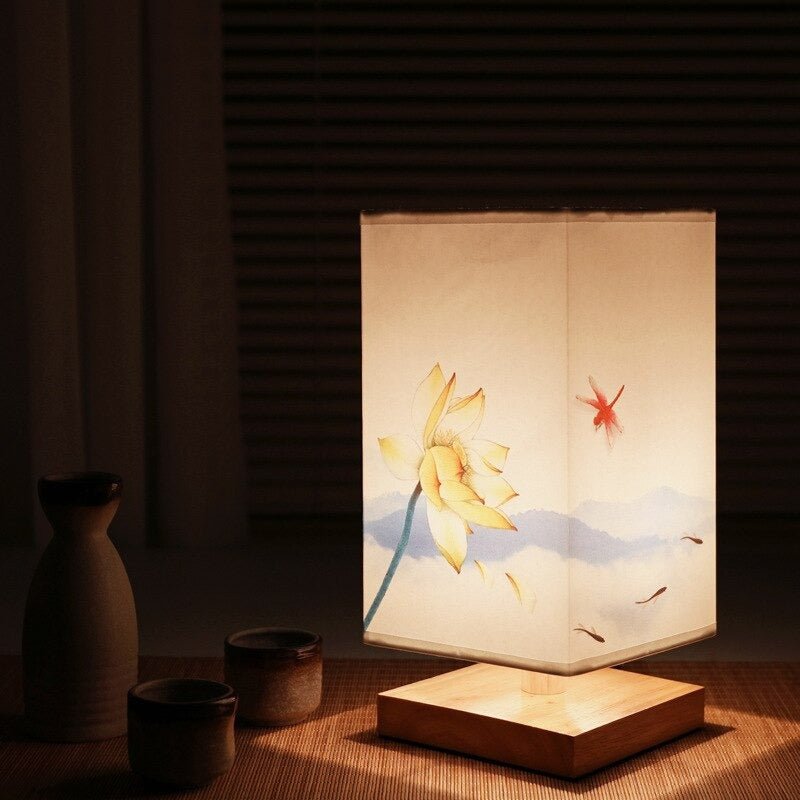 Lámpara de mesa minimalista japonesa escandinava de bambú con botón pulsador