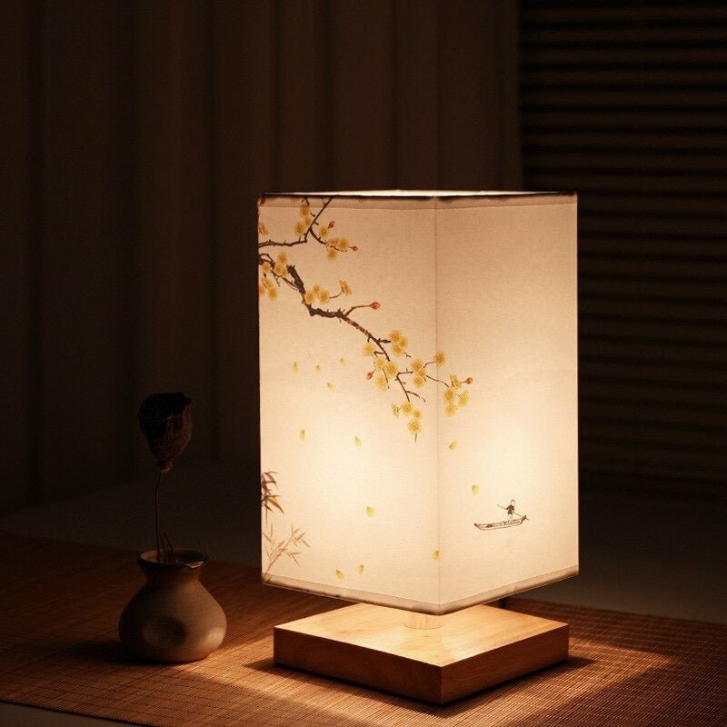 Lámpara de mesa minimalista japonesa escandinava de bambú con botón pulsador