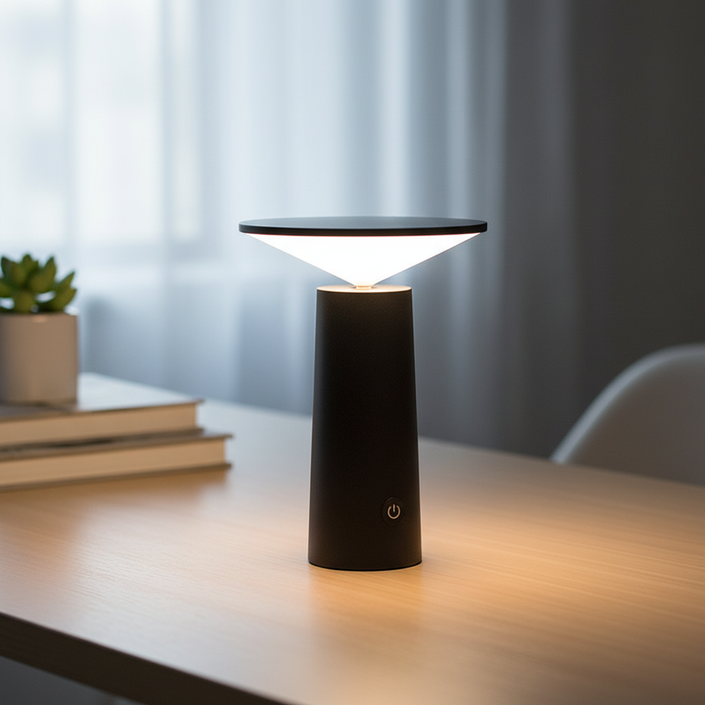 Lámpara de mesa delgada y minimalista, inalámbrica, con cabezal inclinable giratorio y regulable
