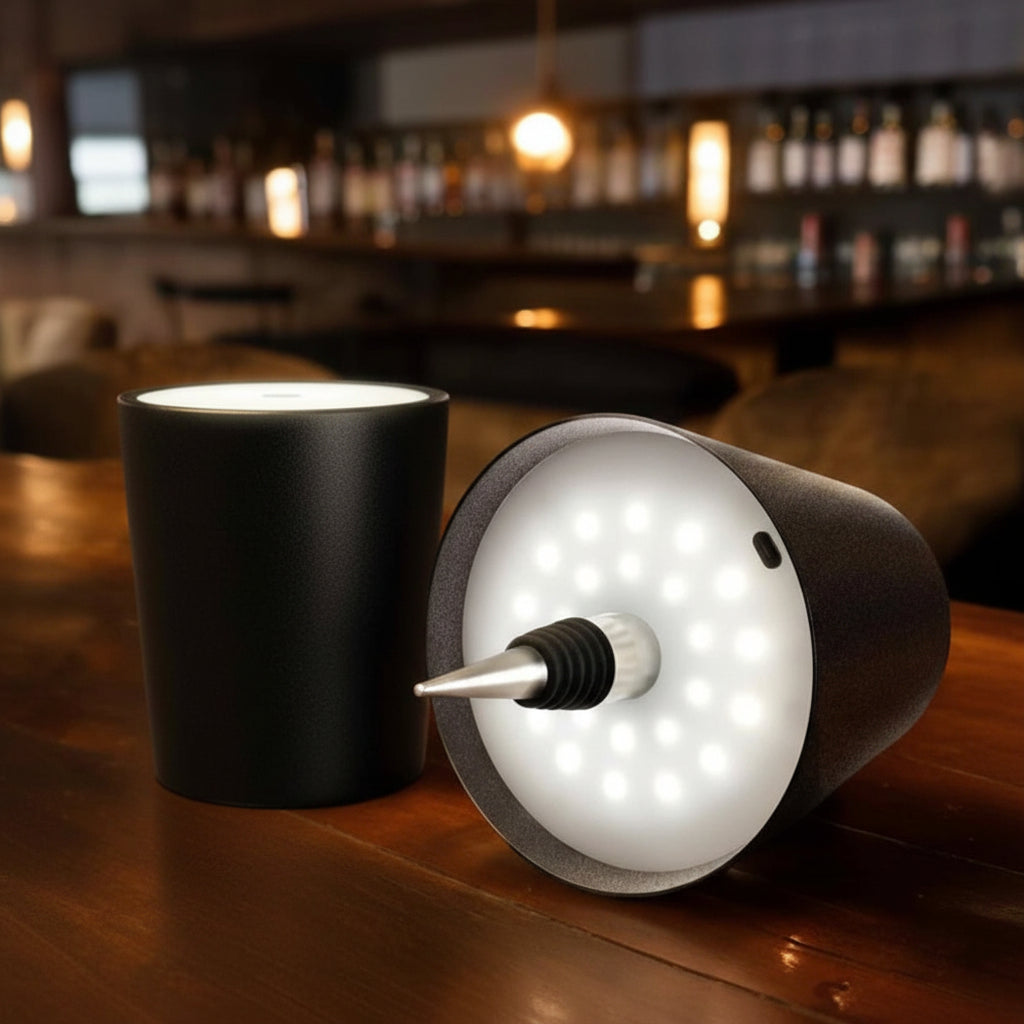Lámpara de mesa inalámbrica con accesorio para botella, recargable y con ambiente ajustable