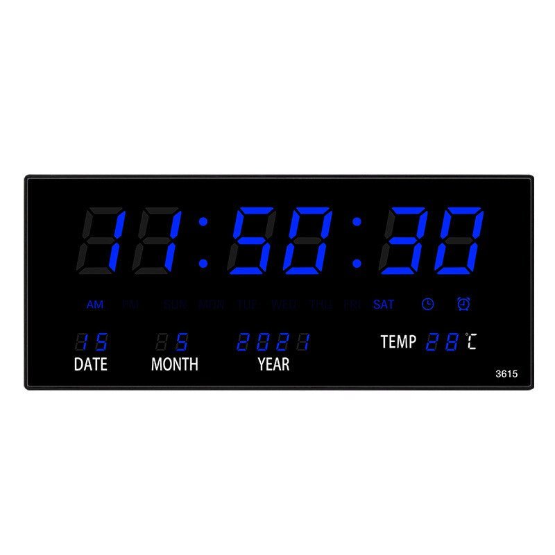 Reloj de pared digital multifuncional de vidrio espejado e iluminado con alarma