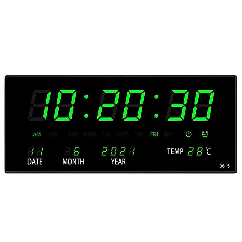 Reloj de pared digital multifuncional de vidrio espejado e iluminado con alarma