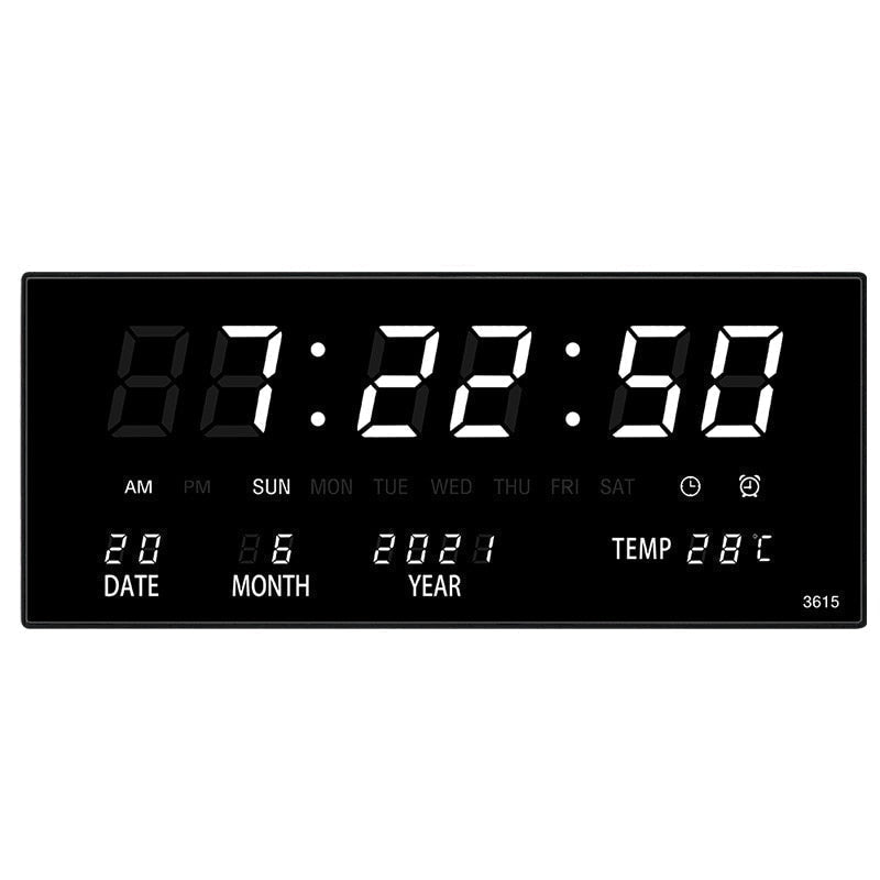 Reloj de pared digital multifuncional de vidrio espejado e iluminado con alarma