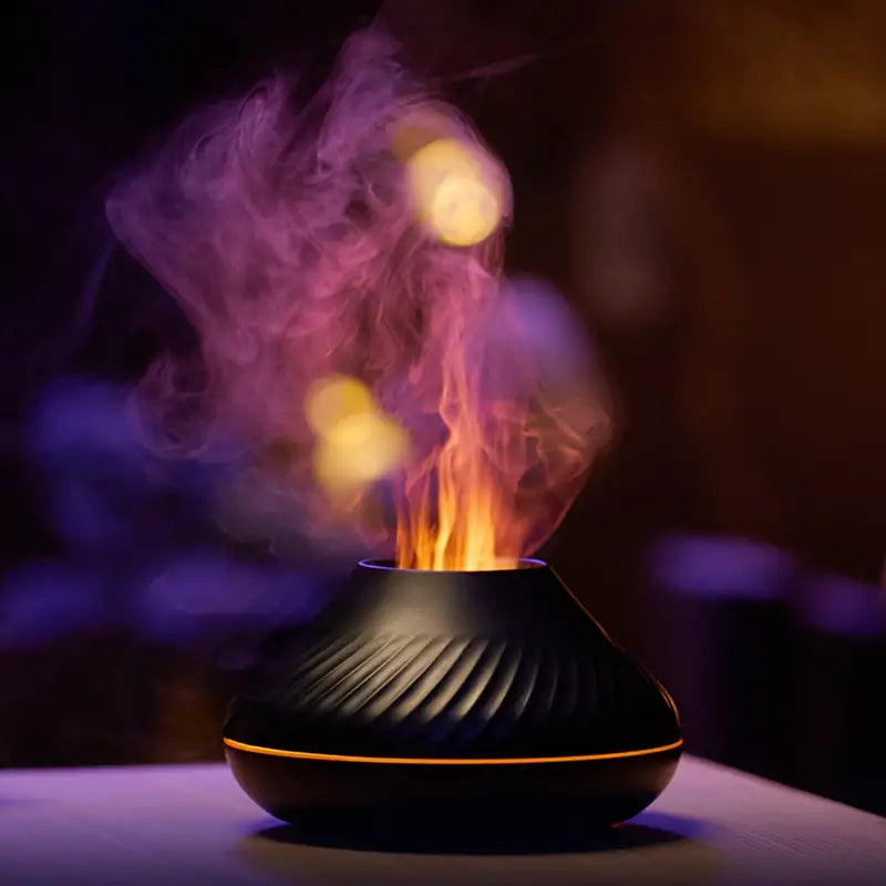 Difusor de aire ultrasónico de aroma y niebla con efecto de llama suave