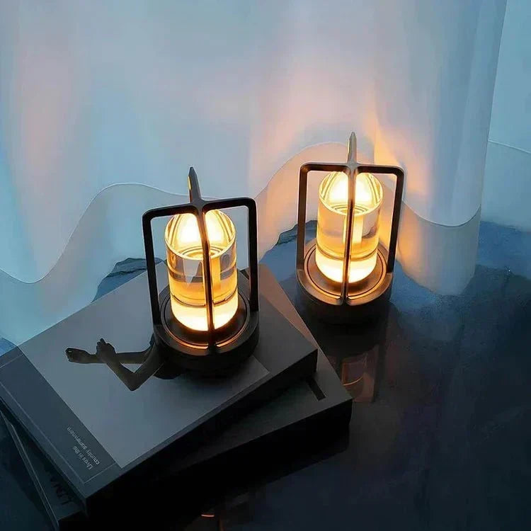Lámpara de mesa de vidrio de cristal facetado, táctil, regulable y recargable