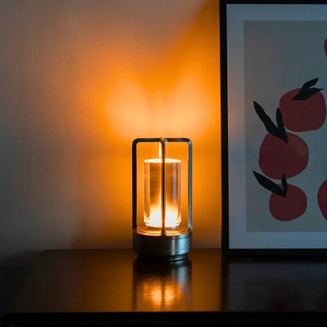 Lámpara de mesa de vidrio de cristal facetado, táctil, regulable y recargable