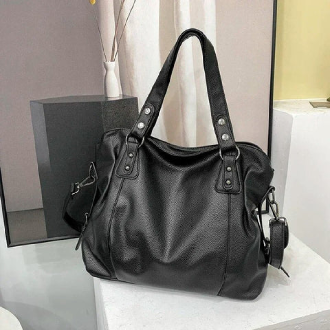 Bolso de hombro espacioso de cuero genuino con cierre de cremallera para mujer