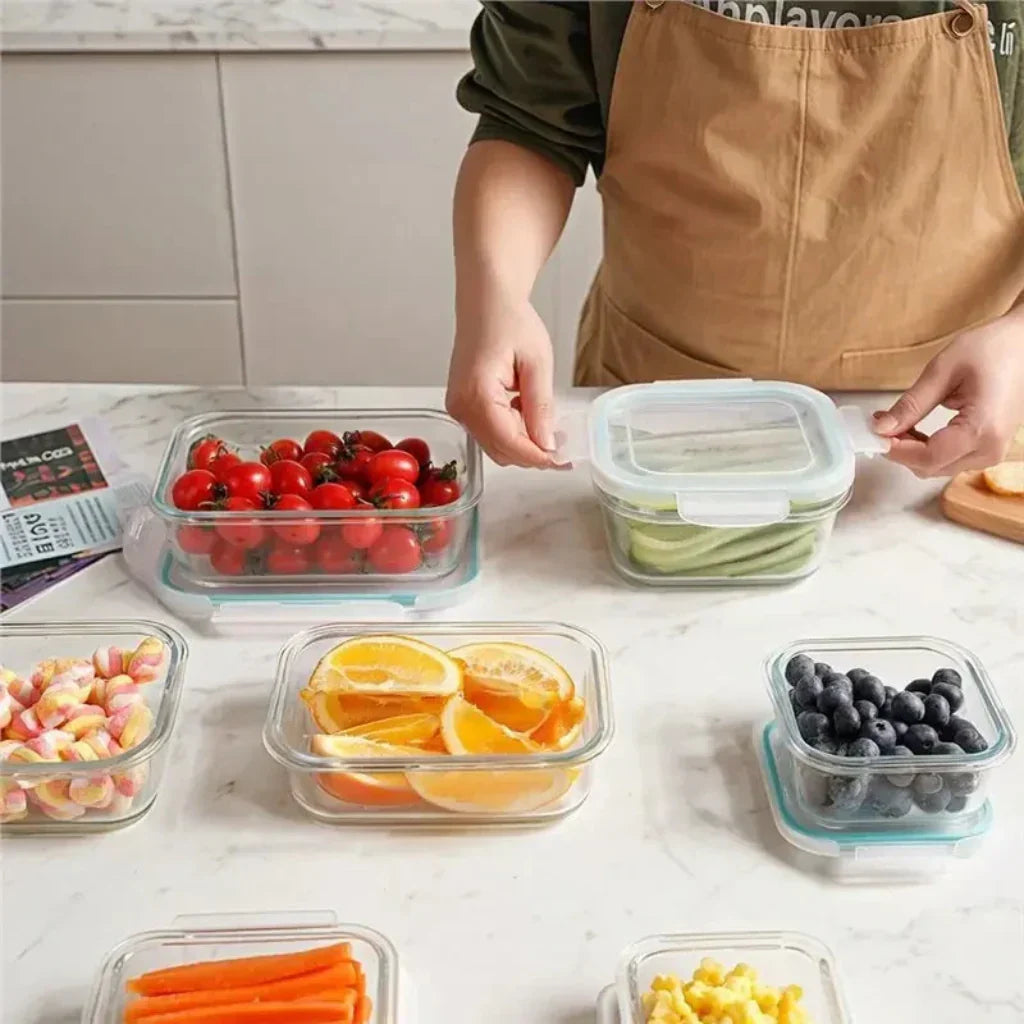 Recipientes apilables de vidrio para preparar y almacenar comidas, resistentes a las fugas y con tapas herméticas