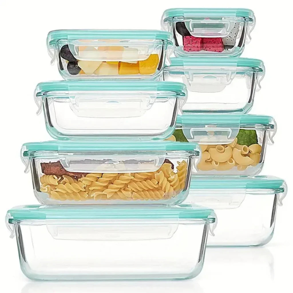 Recipientes apilables de vidrio para preparar y almacenar comidas, resistentes a las fugas y con tapas herméticas