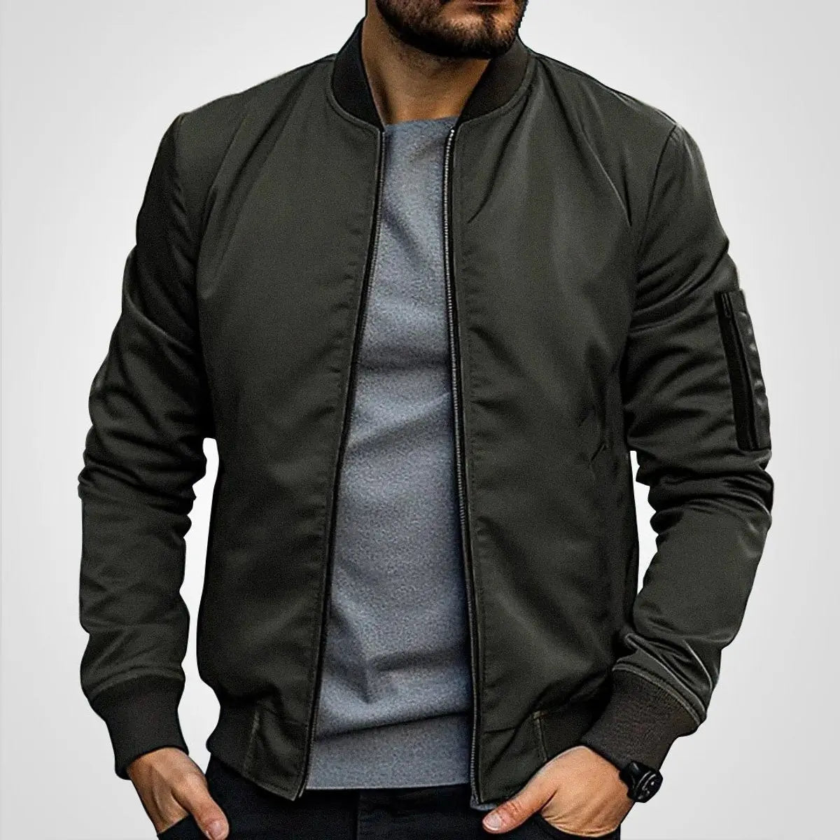 Chaqueta bomber clásica para hombre, con cierre, cuello acanalado y estilo de aviador