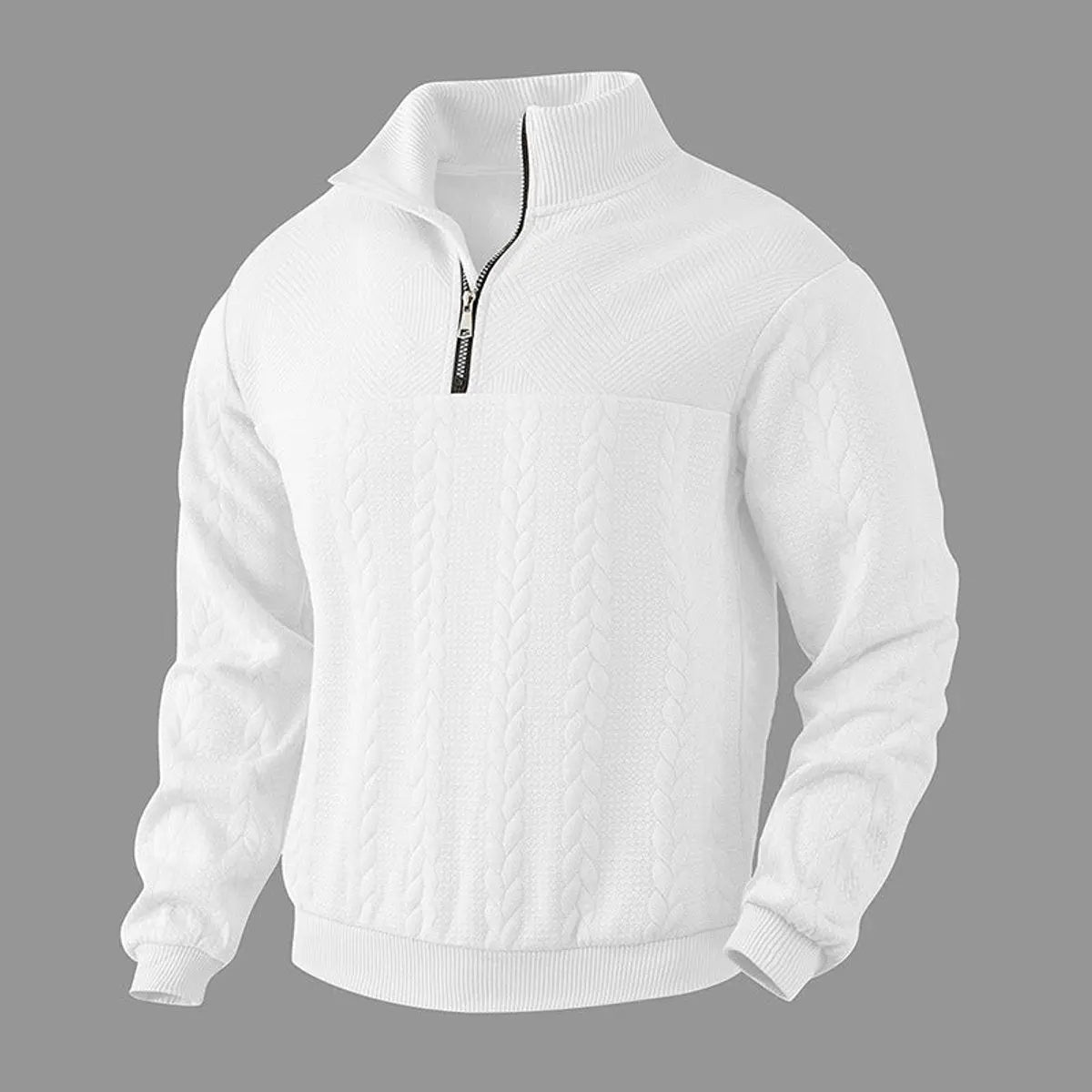 Jersey de punto trenzado para hombre, con medio cierre