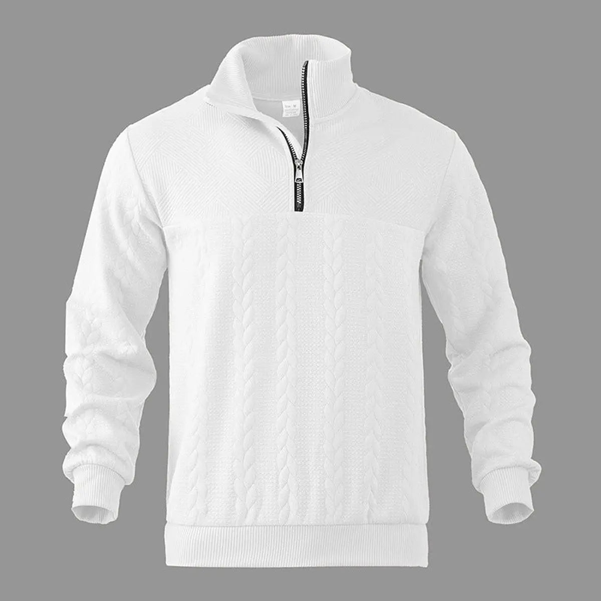 Jersey de punto trenzado para hombre, con medio cierre