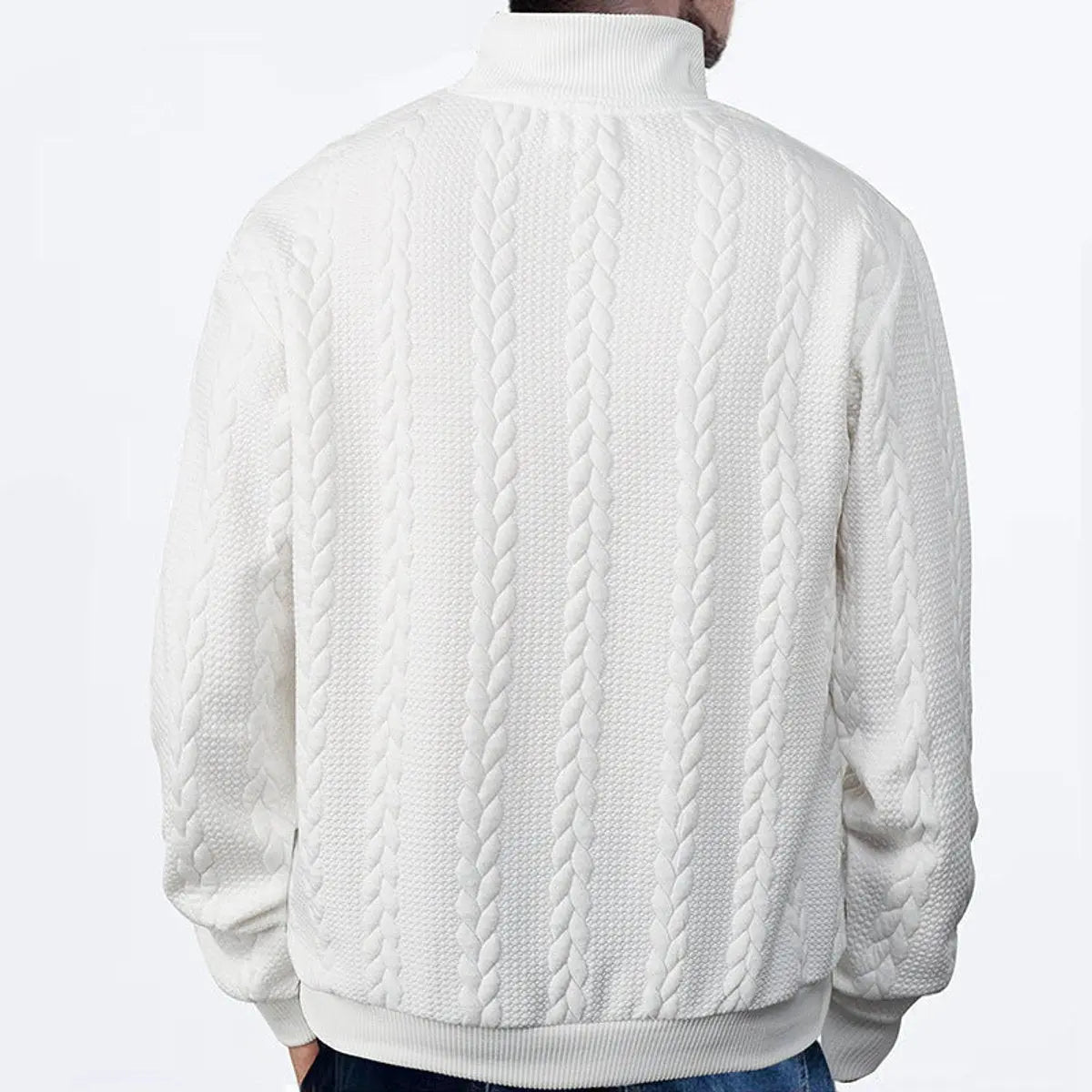 Jersey de punto trenzado para hombre, con medio cierre
