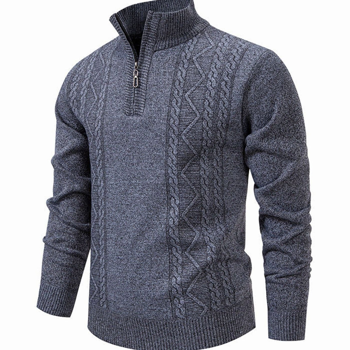 Jersey de punto trenzado para hombre, con medio cierre y cuello alto
