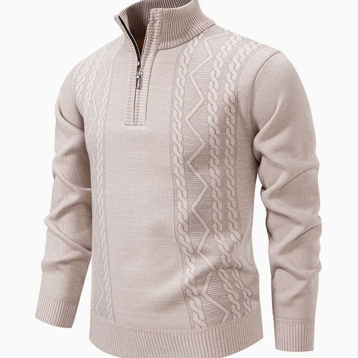 Jersey de punto trenzado para hombre, con medio cierre y cuello alto
