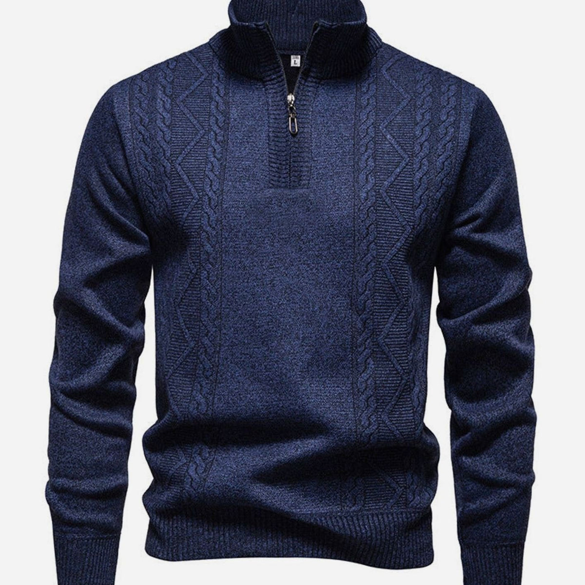 Jersey de punto trenzado para hombre, con medio cierre y cuello alto