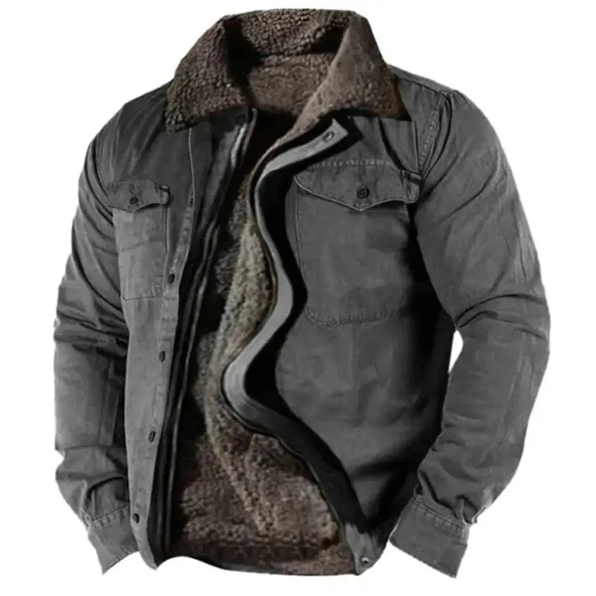 Camisa-chaqueta de estilo western para hombre, con forro de sherpa