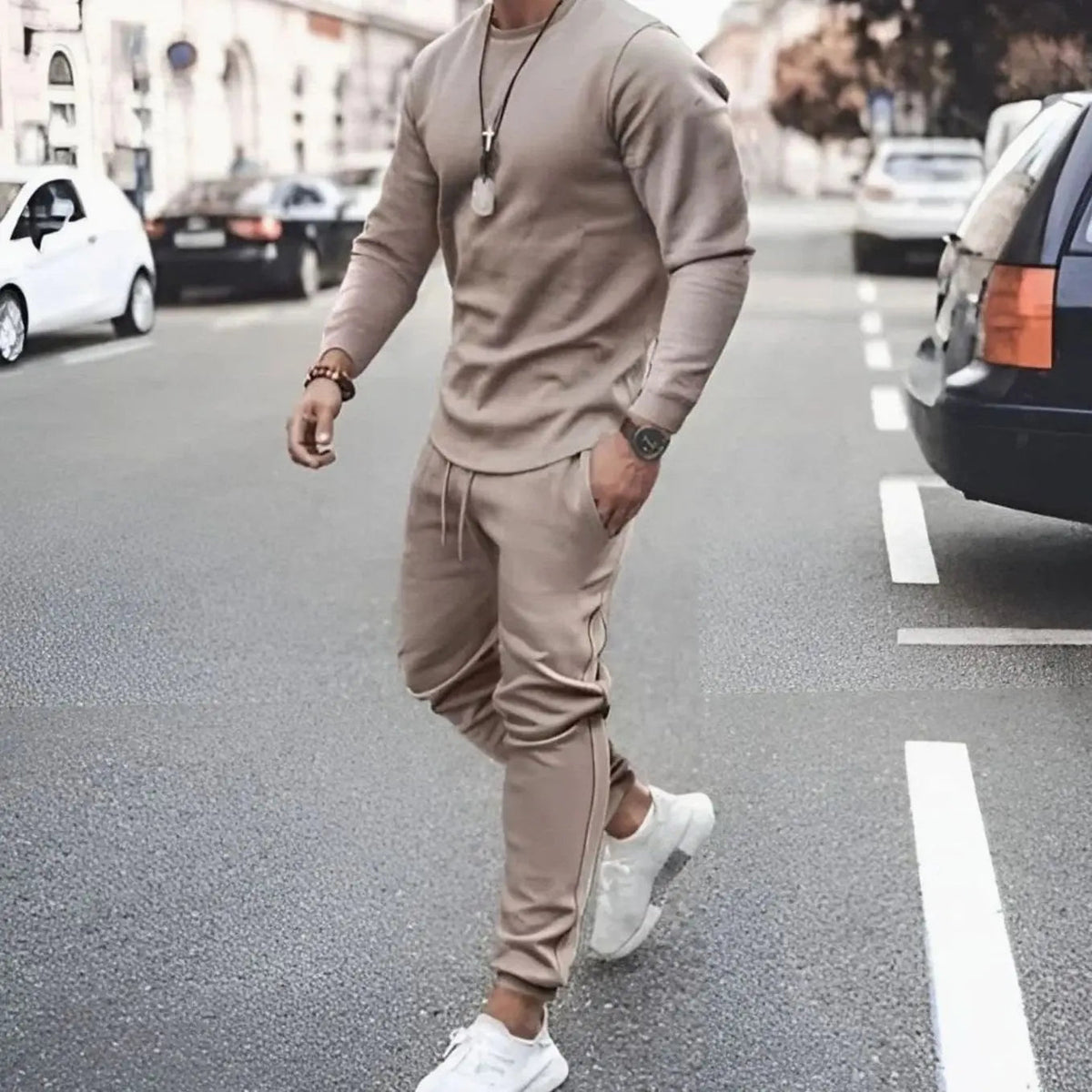 Conjunto informal de chándal de dos piezas para hombre, con manga larga y pantalón jogger