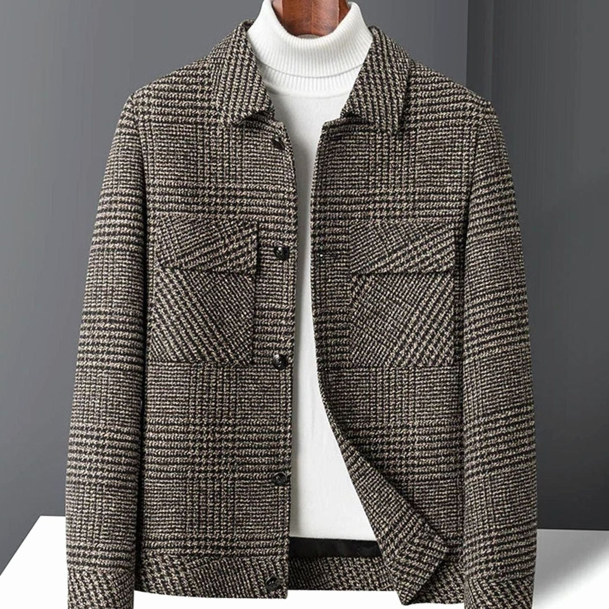 Sobrecamisa de mezcla de lana para hombre, de cuadros y con botones