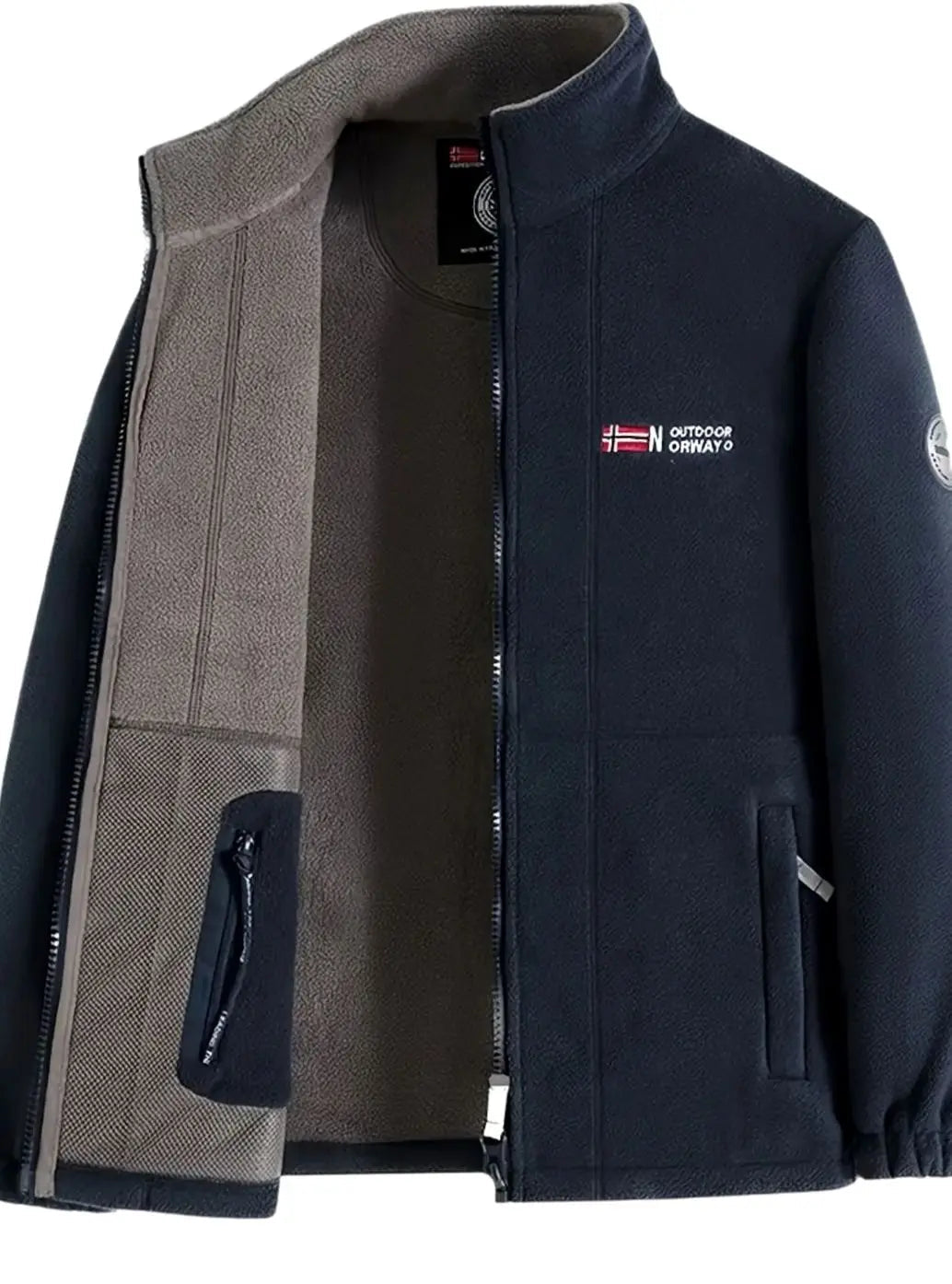 Chaqueta de forro polar para exteriores con cierre completo para hombre, cuello alto