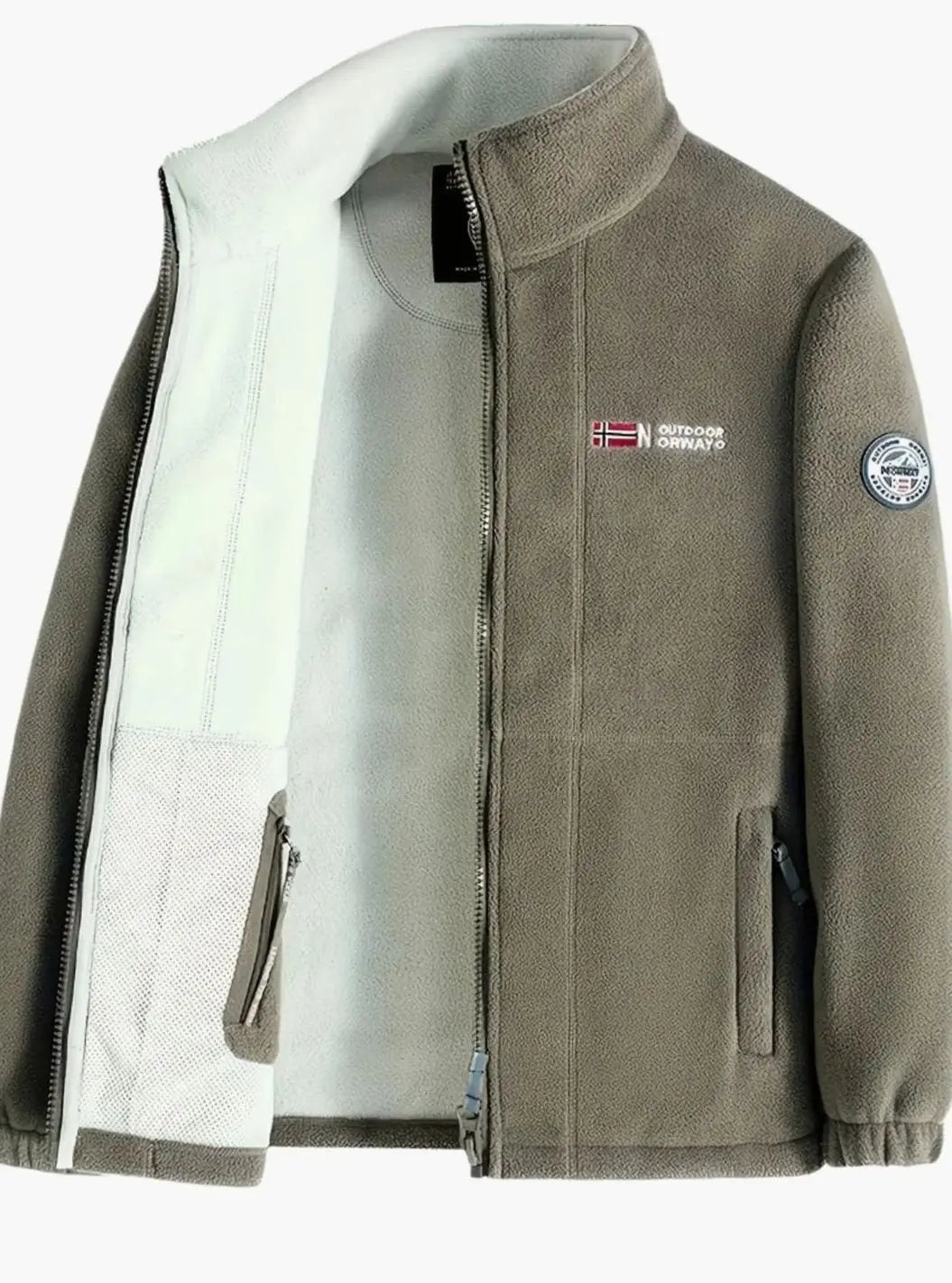 Chaqueta de forro polar para exteriores con cierre completo para hombre, cuello alto