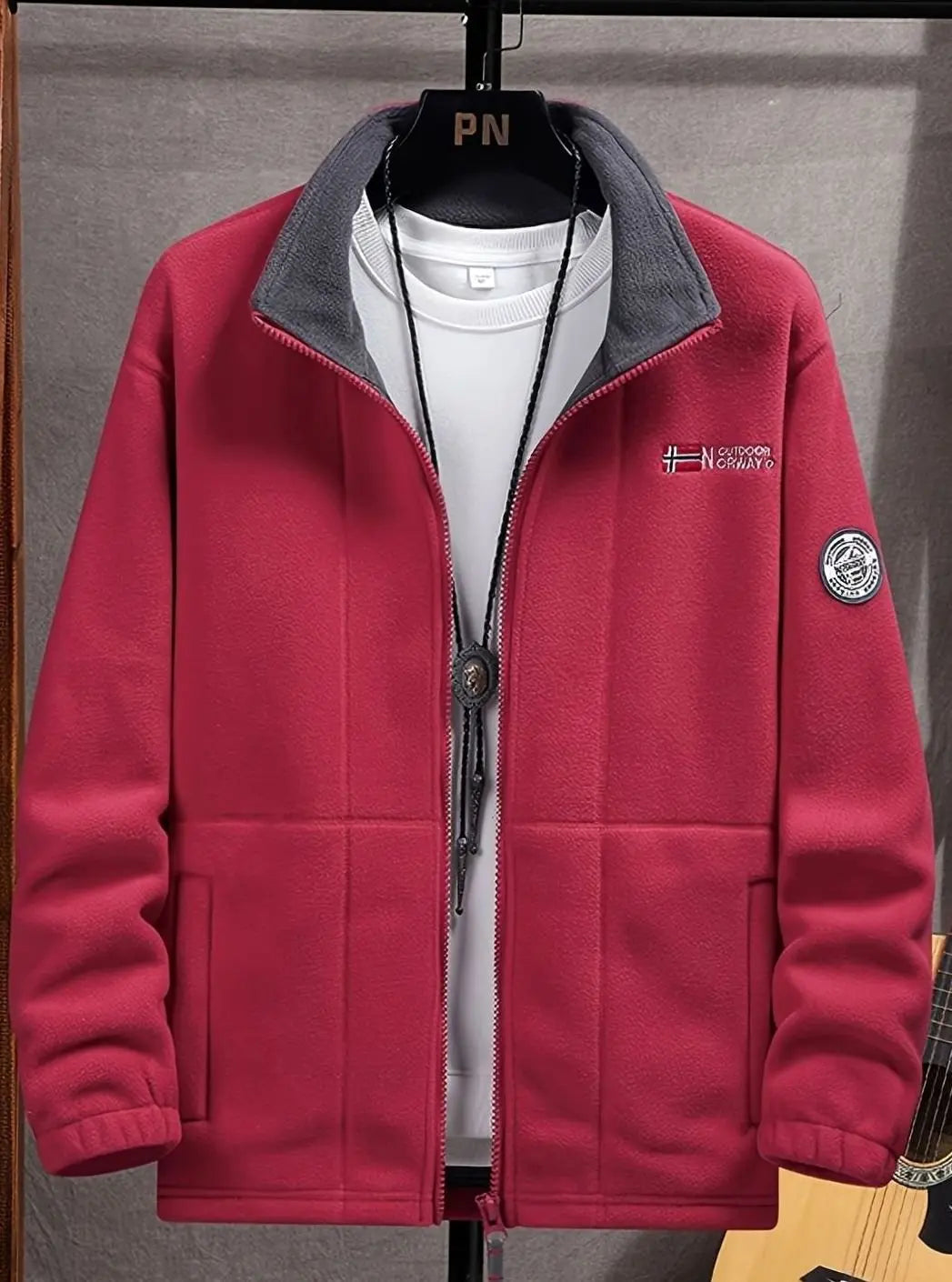 Chaqueta de forro polar para exteriores con cierre completo para hombre, cuello alto