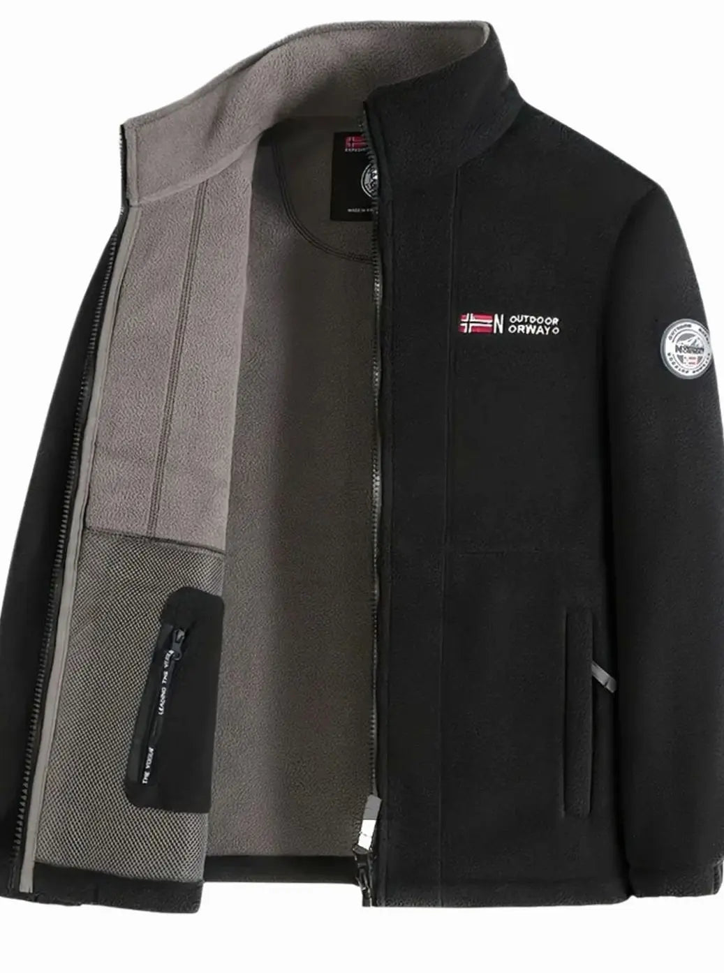 Chaqueta de forro polar para exteriores con cierre completo para hombre, cuello alto