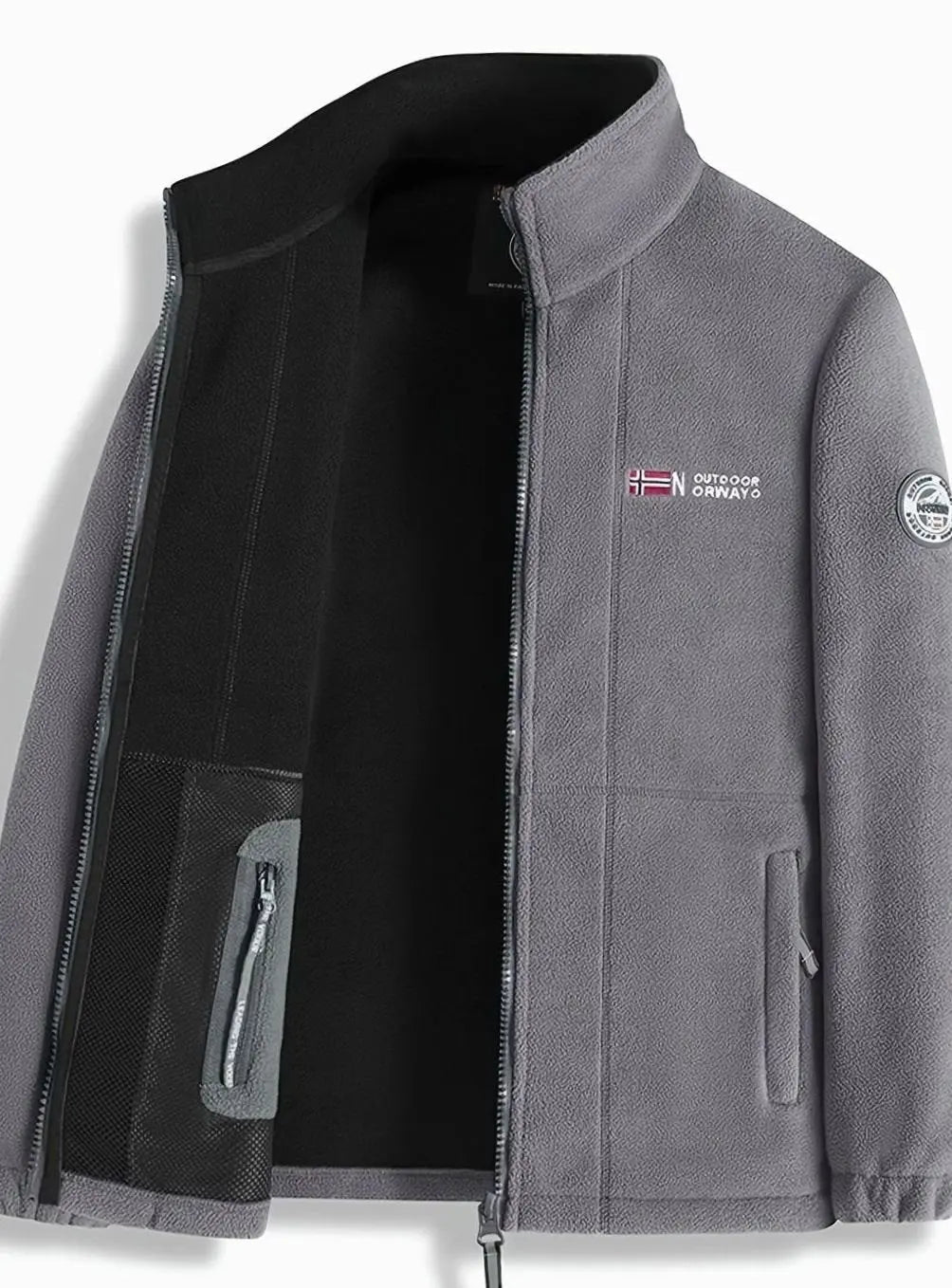 Chaqueta de forro polar para exteriores con cierre completo para hombre, cuello alto