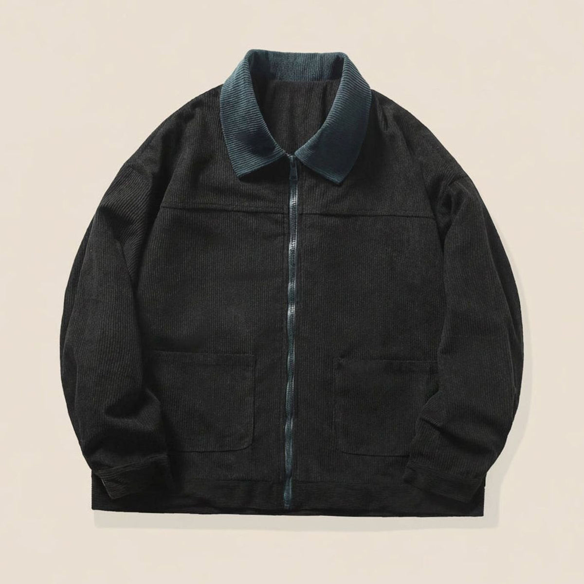 Chaqueta Harrington de pana para hombre, con cuello en contraste y cierre completo