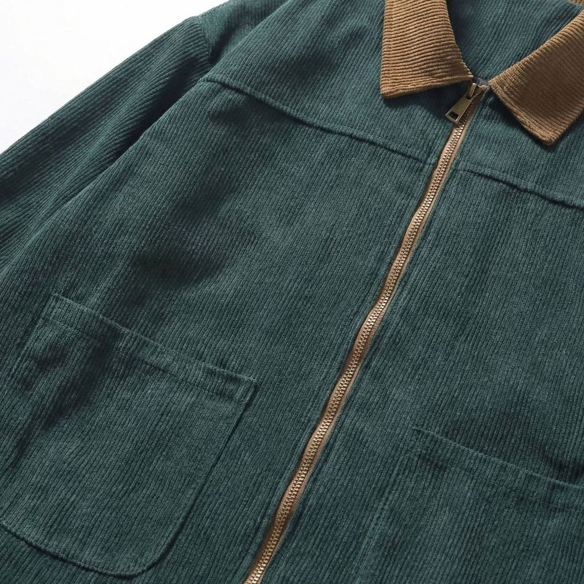 Chaqueta Harrington de pana para hombre, con cuello en contraste y cierre completo